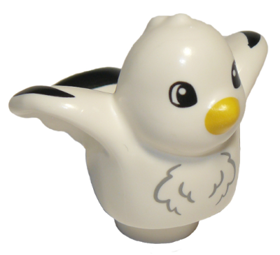 Duplo Bird with Black Wing Tips, Yellow Beak Pattern (Seagull), 27370pb04 White U