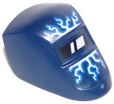 Minifigure, Visor Welding with Lightning Blue and White Pattern, 65195pb02 Dark Blue U