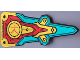Plastic Part for Set 80012 - Pennant Flag with Red Band, Black Stitching, Dark Turquoise and Gold Panels, and Chinese Logogram '大' (Big) Pattern, 80012pls01c
