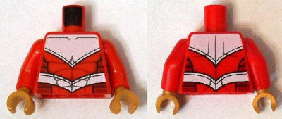 Torso Armor White with Black Muscles Outline and White Belt Pattern / Red Arms / Pearl Gold Hands, 973pb1858c01 Red U