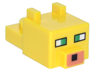 Creature Head Pixelated with Ears, Nose, and Face with Green Eyes and Medium Nougat Nose Pattern (Minecraft Ocelot), 24008pb01 Yellow U