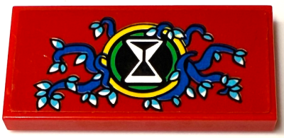 Tile 2 x 4 with Hourglass in Bright Green and Yellow Circles, Blue, White and Medium Azure Vines Pattern (Sticker) - Set 71461, 87079pb1479 Red U