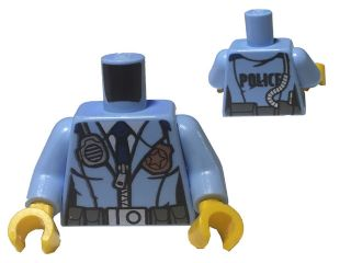 Торсик Lego Torso Police Female Jacket with Zipper, Dark Blue Tie, Gold Badge, Radio and 'POLICE' Pattern on Reverse / Bright Light Blue Arms / Yellow Hands 973pb2161c01