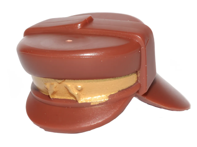 Деталь LEGO Lego Headgear Hat, Neck Protector with Gold Stripe 92762pb02 Reddish Brown U