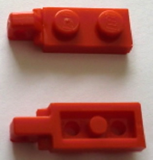 Hinge Plate 1 x 2 Locking with 1 Finger on End with Bottom Groove, 44301a Red N