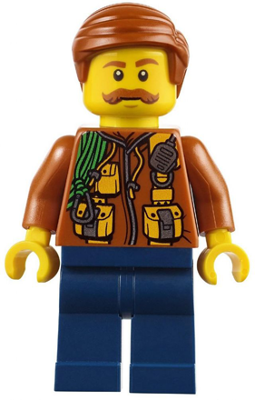 Минифигурка Lego City City Jungle Explorer - Dark Orange Jacket with Pouches, Dark Blue Legs, Dark Orange Smooth Hair, Moustache cty0821