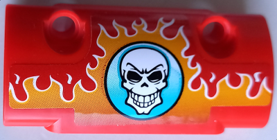 Technic, Panel Curved 7 x 3 with 2 Pin Holes through Panel Surface with White Skull on Medium Azure Circle and Orange Flames Pattern (Sticker) - Set 42106, 24119pb022 Red U