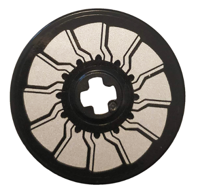 Technic, Disk 3 x 3 with Silver Rotor Blades Pattern (Sticker) - Set 76144, 2723pb073 Black U