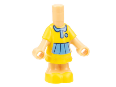 Micro Doll, Body with Molded Yellow Short Layered Dress and Shoes and Printed Medium Blue Collar, Badge, and Skirt Pattern, 69969pb15 Medium Tan N