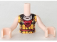 Torso Mini Doll Girl Bright Light Orange Top, Red Belt, Red Shirt and Rose Necklace Pattern, Light Nougat Arms with Hands, FTGpb222c01