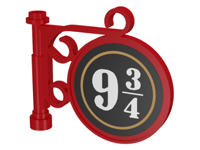 Road Sign Round on Pole with Ornate Top Attachment with White '9 3/4' on Black Circle Pattern on Both Sides (Stickers) - Set 4708, x222pb06 Red U