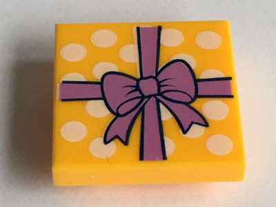 Tile, Modified 2 x 2 Inverted with Gift Wrap Medium Lavender Bow and White Dots Pattern, 11203pb012 Bright Light Orange U