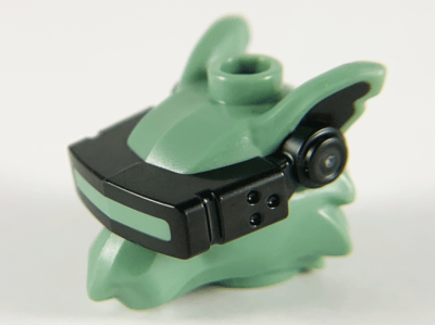 Minifigure, Head, Modified Alien Rat with Black VR Visor Pattern, 65073pb01 Sand Green U
