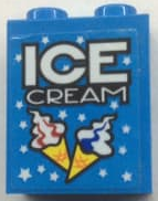 Brick 1 x 2 x 2 with Inside Stud Holder with 'ICE CREAM' Pattern (Sticker) - Set 60200, 3245cpb134 Dark Azure U