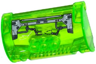 Cylinder Half 3 x 5 x 8 with Pin Holes with 'LOCK', 'OPEN' and Mechanical Arms (Right Arm Down) Pattern (Sticker) - Sets 44022 / 44029, 15361pb002 Trans-Bright Green U