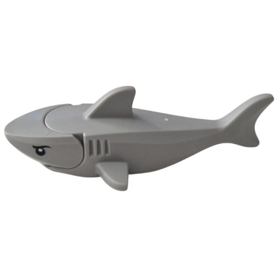 Shark with Rounded Nose and Debossed Gills with Black Eyes with White Full Circle Glints Pattern, 14518c04pb04 Dark Bluish Gray U