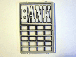 Glass for Window 1 x 4 x 5 with White 'BANK' Pattern (Sticker) - Set 6765, 2494pb01 Trans-Clear U