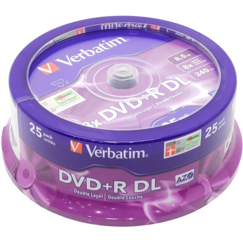 Диски DVD+R Verbatim DL двухслойные 8.5Gb 25шт cake 43757 (остаток 2 диска)
