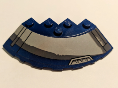 Brick, Round Corner 6 x 6 with Slope 33 Edge, Facet Cutout with Black Lines and Vents Pattern Model Right Side (Sticker) - Set 75199, 95188pb30R Dark Blue U