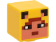 Minifigure, Head, Modified Cube with Pixelated Nougat Face, Black Eyes and Ears, and Reddish Brown Hair and Mouth Pattern (Minecraft Ocelot Skin), 19729pb045  