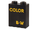 Brick 1 x 2 x 2 with Inside Stud Holder with Bright Light Orange 'COLOR' and 'B-W' Pattern, 3245cpb198