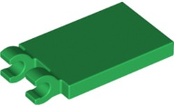 Tile, Modified 2 x 3 with 2 Open O Clips, 30350b Green N