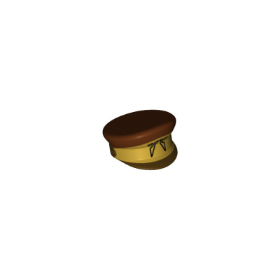 Minifigure, Headgear Cap, Captain with Gold Stripe, Black Insignia and Reddish Brown Top Pattern (SW Naboo Security Guard), 12895pb02 Reddish Brown U