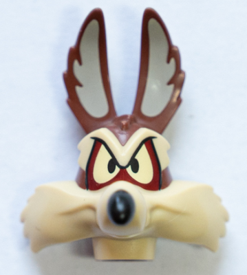 Minifigure, Head, Modified Looney Tunes Wile E. Coyote with Black Nose, Tan Face and Eyes Pattern, 74513pb01 Reddish Brown U
