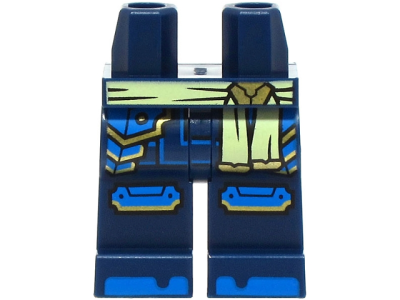Hips and Legs with Bright Light Yellow Sash, Blue Armor Plates, Knee Pads, Toes, Gold Trim Pattern, 970c00pb1598 Dark Blue U