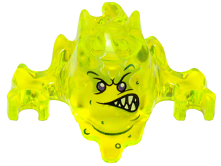 Minifigure, Headgear Mask Ninjago Skreemer with Dark Purple Eyes and Mouth Lopsided with White Pointed Teeth Pattern, 19861pb01 Trans-Neon Green U