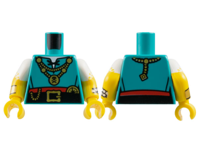 Torso Shirt with Black Laces and Belt, Red Skirt and Gold Necklaces, Buckle and Compass Pattern / Yellow Arms with Molded White Short Sleeves and Printed Yellow Dots and Bracelets Pattern / Yellow Hands, 973pb5927c01 Dark Turquoise N