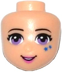 Mini Doll, Head Friends with Black Eyebrows, Eyelashes, Medium Lavender Eyes, Blue Stars, Dark Pink Lips, Open Mouth Smile with Teeth Pattern, 21079 Light nougat U