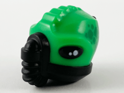 Minifigure, Head, Modified Alien, Ridges, Spines, Breathing Mask, Bright Green Skin and Green Scales Pattern, 69965pb01 Black U
