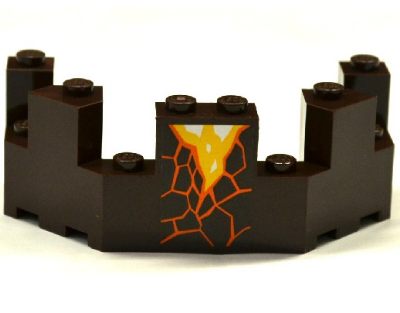 Castle Turret Top 4 x 8 x 2 1/3 with Cracks and Lava Pattern (Sticker) - Set 70321, 6066pb01 Dark Brown U