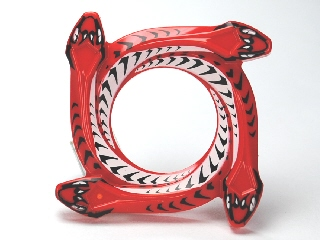 Ring 4 x 4 with 2 x 2 Hole and 4 Snake Head Ends and Black and White Scales Snake Pattern (Ninjago Spinner Crown), 98342pb03 Red U