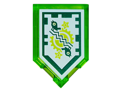 Деталь LEGO Пятиугольная плитка Lego Tile, Modified 2 x 3 Pentagonal with Nexo Power Shield Pattern - Time Breach (Dark Green Border) 22385pb096 U