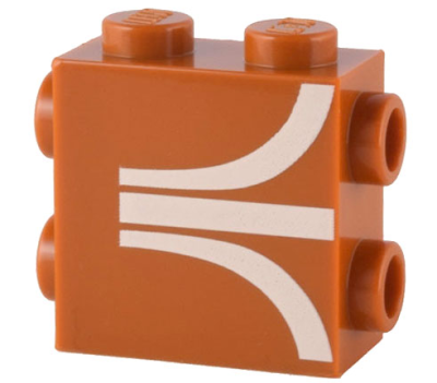 Brick, Modified 1 x 2 x 1 2/3 with Studs on Side and Ends with White Atari Logo Pattern, 67329pb002 Dark Orange U