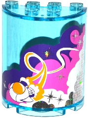 Cylinder Half 2 x 4 x 4 with White, Pink and Dark Purple Clouds, Rocket Ship and 7 Stars Pattern (Sticker) - Set 41128, 6259pb030