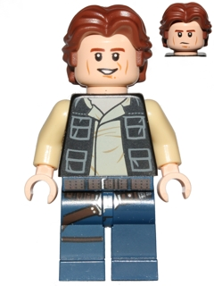 Минифигурка Lego Han Solo, Dark Blue Legs, Vest with Pockets, Wavy Hair sw0771