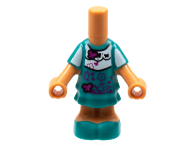 Micro Doll, Body with Molded Dark Turquoise Short Layered Dress and Shoes and Printed White Shirt with Black and Magenta Butterflies and Flowers Pattern, 69969pb08 Nougat U