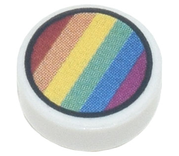 Tile, Round 1 x 1 with Rainbow Stripes in Black Circle Pattern, 98138pb294 White U