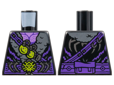 Torso Fur Coat, Dark Bluish Gray Collar, Dark Purple Belt, Lime Buckle and Grenades Pattern, 973pb4245 Black U