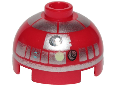 Brick, Round 2 x 2 Dome Top with Silver Band Around Dome, Lime Dot Pattern (Astromech Droid), 553pb034