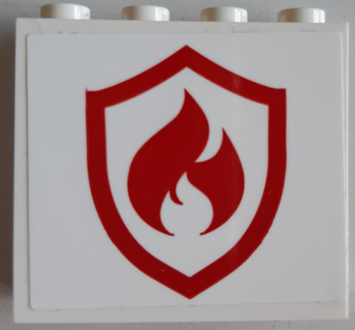 Panel 1 x 4 x 3 with Side Supports - Hollow Studs with Red and White Fire Logo Badge Pattern (Sticker) 60581pb216 Used