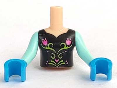 Torso Mini Doll Girl Black Top with Flower Pattern, Light Aqua Sleeves and Dark Azure Gloves, FTGpb058c01 Light nougat U