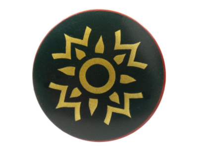 Minifigure, Shield Circular / Round Convex Face with Dark Green and Gold Rohan Pattern, 75902pb02 Dark Red U