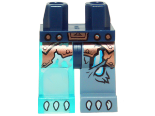 Hips and 1 Sand Blue Left Leg, 1 Trans-Light Blue Right Leg with Copper Armor, Glowing Bones and White Claws Pattern, 970d26pb01 Dark Blue U
