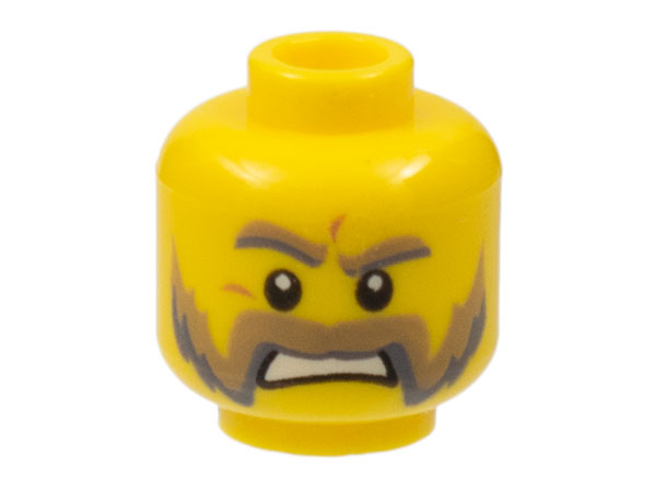 Голова Lego Minifigure, Head Moustache Mutton Chops with Dark Tan and Gray Sideburns, Dark Tan and Gray Eyebrows, Pupils Pattern - Hollow Stud 3626cpb0639