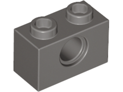 Technic, Brick 1 x 2 with Hole, 3700 Dark Gray U