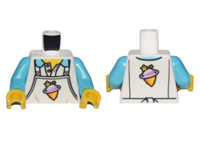 Torso Apron with Ice Planet Ice Cream Shop Logo over Collared Shirt Pattern / Medium Azure Arms / Yellow Hands, 973pb4184c01 White U